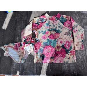 ZIMMERMANN Girls NWOT Floral Rashguard Two Piece Bathing Suit